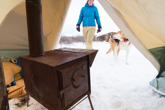 Wood stove and canvas tent